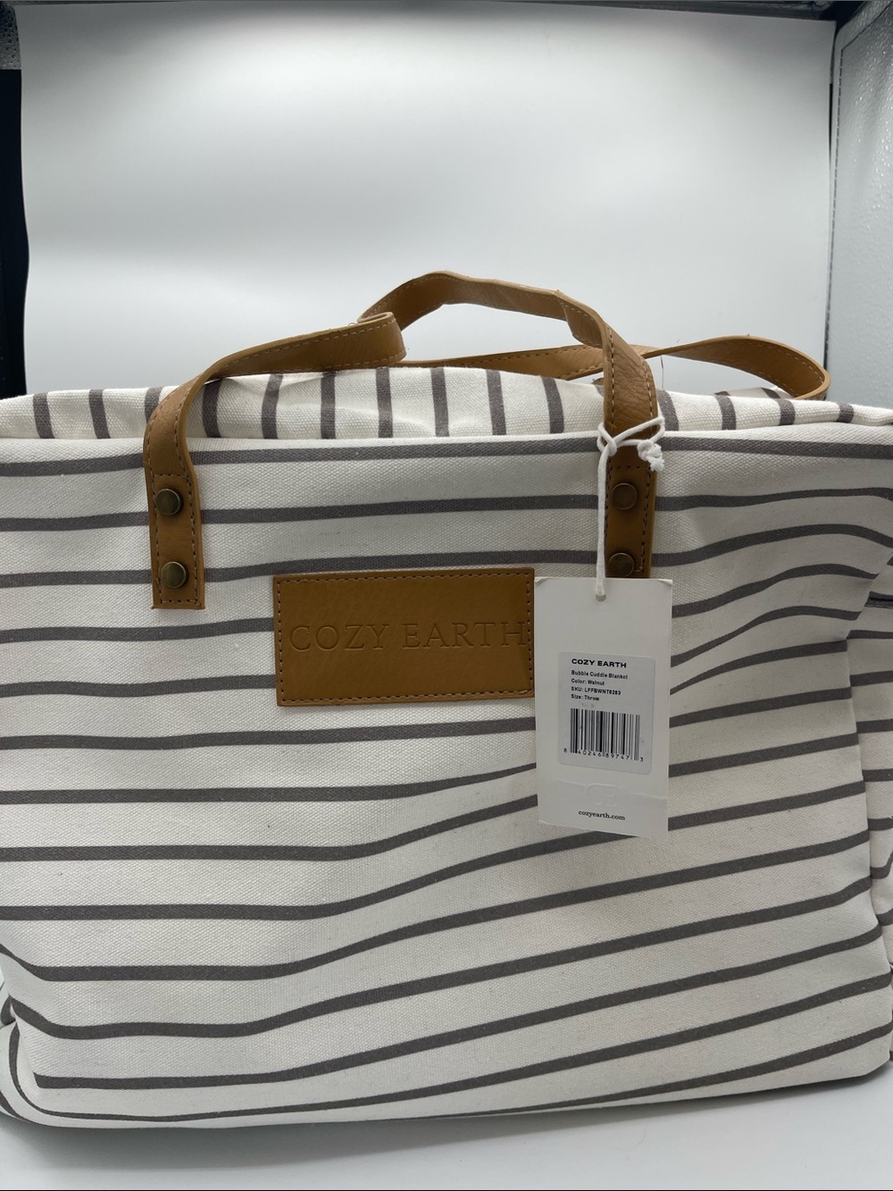 Cozy Earth Striped Blanket Storage Tote Bag Organizer NWT